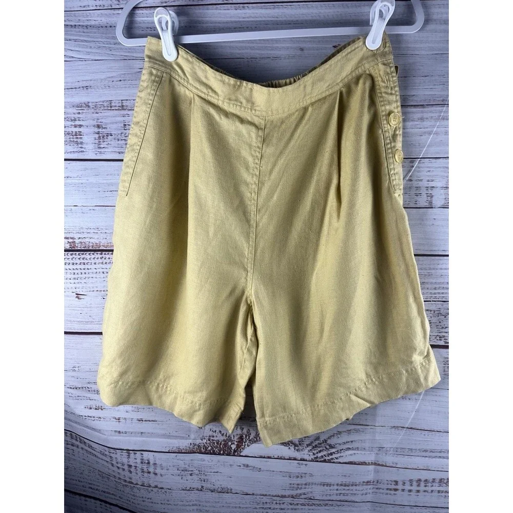100% Linen Bermuda Women's Size L Yellow by debra Deroo